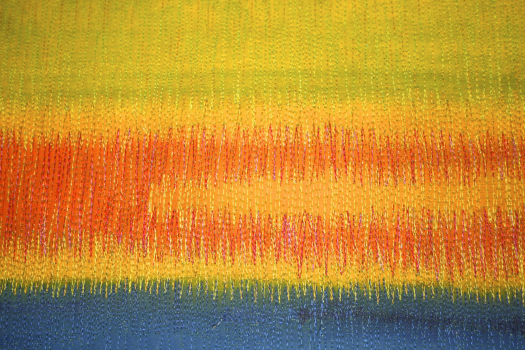 Blue, Orange, Yellow on Green